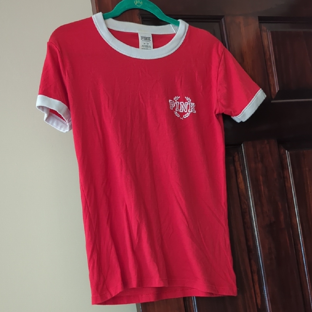 PINK Victoria's Secret Red and White Ringer Tee